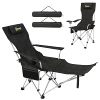 Outsunny Set van 2 Opvouwbare Campingstoelen met Afneembare Voetsteun en Bekerhouder, Belastbaar tot 120 kg - Zwart(m-10)