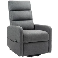 HOMCOM Elektrische Relaxstoel met Opstaanhulp, Afstandsbediening, Zacht Schuim, Zijvak, Bekleding in Linnenlook, Grijs(m-10)