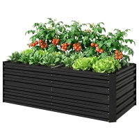 Outsunny Raised Beds for Garden, Galvanised Steel Outdoor Planters with Multi-reinforced Rods, 180 x 90 x 59 cm, Black(m-18)