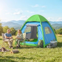 Outsunny Aufblasbares Zelt 3 Personen Schneller Aufbau Outdoor Camping Zelt mit Luftpumpe Meshfenster abnehmbar Dach(m-10)