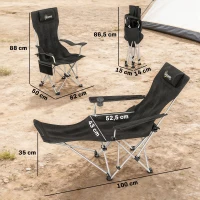 Outsunny Set van 2 Opvouwbare Campingstoelen met Afneembare Voetsteun en Bekerhouder, Belastbaar tot 120 kg - Zwart(m-3)