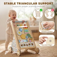 AIYAPLAY Wooden Baby Walker, Toddler Push Along Walker with Speed Control, Activity Centre and 5 Blocks for 18 Months+, Natural(m-6)