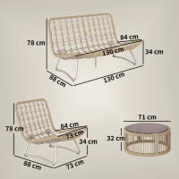 Outsunny Gartenmöbel Set 4-teilig Polyrattan Lounge-Set mit Zweisitzer 2 Sessel Glastisch Breitem & Tiefem Sitz Dicke Kissen(m-3)