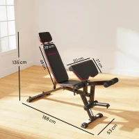SPORTNOW Verstelbare halterbank tot 300 kg 3-in-1 trainingsbank met wieltjes Beentrainer Curlbank hoofdsteun weerstandsbanden(m-3)