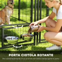 PawHut Recinto per Cani da Esterno in Acciaio con 2 Ciotole Girevoli e Tetto in Tessuto Oxford, 244x122x183 cm, Verde(m-5)
