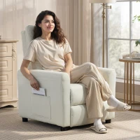 HOMCOM Relaxsessel Fernsehessel mit Liegefunktion, TV Sessel mit Taschenfedern, Fußstütze, Stoff in Leinenoptik, Cremeweiß(m-8)