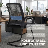 HOMCOM Zestaw 2 ergonomicznych krzeseł biurowych bez kółek, tapicerowane krzesła konferencyjne na płozach do poczekalni i recepcji, czarny(m-4)