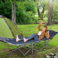 Outsunny Campingbett, klappbares Feldbett mit Kopfkissen, 188 x 64,5 x 53 cm, Dunkelblau(m-10)