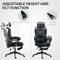 HOMCOM Chaise Bureau Ergonomique avec Appui-Tête Réglable, Fauteuil de Bureau Inclinable en Maille, Dossier Séparé, Noir(m-9)