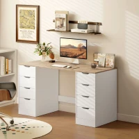 HOMCOM 140 cm Computertisch, 8 Schubladen, Schreibtisch für Homeoffice, Schlafzimmer, Stahl, Holz, Weiß(m-10)