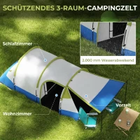 Outsunny Campingzelt, für 2 Personen, Laternenhaken, drei Eingänge, wasserdicht, Grün(m-4)