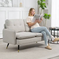 HOMCOM Divano 2 Posti in Tessuto Effetto Lino con Gambe in Acciaio e Cuscini Imbottiti, 139x68x80 cm, Bianco Crema(m-2)