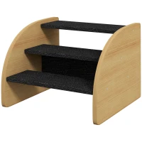 PawHut Huisdierentrap Hondentrap, 3 treden, kleine hond, 38,5 cm x 38,5 cm x 30 cm, Eikenhout + Zwart(m-10)
