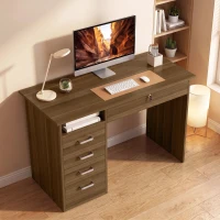 HOMCOM Scrivania PC con 5 cassetti, ripiano aperto e serratura, 110x50 cm, noce(m-7)