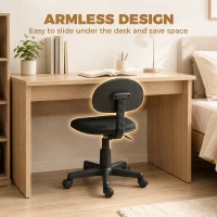 HOMCOM Krzesło przy biurku bez podłokietników, regulowane wysokościowo, z kółkami 360°, niskie oparcie, czarne(m-6)
