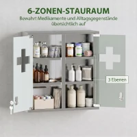 HOMCOM Szafka na leki, zamykana szafka na leki z 2 kluczami, szklane drzwi i 6 półek, 48 x 46 x 12 cm, srebrny(m-4)
