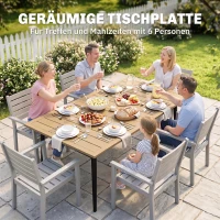 Outsunny Gartentisch 150x90cm, Wetterfest Balkontisch aus Stahl, Balkontisch mit Schirmloch Braun(m-4)