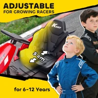 AIYAPLAY 24V Electric Go Kart, Drift Kart with Adjustable Seat, Slow Start, 5-Point Harness, Music, for 6-12 Years, Red(m-7)
