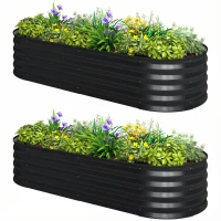 Outsunny Set of Two 150 x 60cm Steel Planters - Dark Grey(m-11)