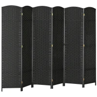 HOMCOM 6-teiliger Raumtrenner, Faltbarer Sichtschutz, Sichtschutzwand für Wohnzimmer, Schlafzimmer, Homeoffice, Schwarz(m-12)
