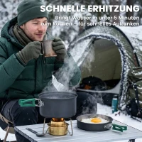Outsunny Camping Kookset 8-delige Outdoor Servies Set met Anti-verbrandingsgrepen, snel verwarmende pan, koekenpan Grijs(m-6)