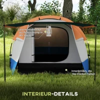 Outsunny kampeertent, voor 3 personen, lantaarnhaak, drie ingangen, waterdicht, Oranje(m-6)