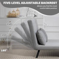HOMCOM Divano letto 3 in 1 effetto velluto con schienale regolabile e 2 cuscini, grigio chiaro(m-5)