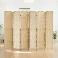 HOMCOM Paravento Divisorio da Interni Pieghevole a 6 Ante Intrecciato, 240x170 cm, Beige(m-8)