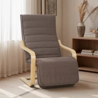 HOMCOM Accentstoel, Relaxfauteuil met Verstelbare Voetensteun, Berkenhouten Frame, tot 120 kg, 66,5 x 94 x 100 cm, Bruin(m-8)