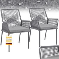 Outsunny Set van 2 tuinstoelen, terrasstoelen, wasbare kussens, rugleuning, armleuningen, staal, rattan, Donkergrijs(m-11)