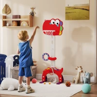 AIYAPLAY 5-in-1 Dinosaur Basketball Set with Adjustable Basketball Stand and Golf Game, Indoor for Boys Girls, Red(m-2)
