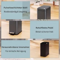 HOMCOM Mülleimer aus Metall, Abfalleimer, 5 L Fassungsvermögen, mit Fußpedal, mit Inneneimer, Grau(m-6)