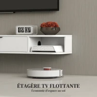 HOMCOM Meuble TV suspendu, meuble télé pour téléviseur jusqu'à 50 pouces, tiroir rabattable 2 étagères 120x24x16cm blanc(m-4)