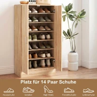 HOMCOM Schuhschrank mit 2 Türen, 6 verstellbare Regalböden, Soft-Close-Scharniere für 14 Paar Schuhe, Naturholz(m-4)