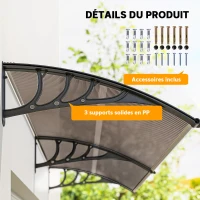 Outsunny Auvent de porte d'entrée, toit marquise de porte exterieur en polycarbonate et profil aluminium résistante toit abri protection contre la pluie et UV pour terrasse, balcon, 195x75cm, marron(m-5)