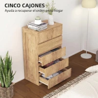 HOMCOM Cómoda 5 Cajones para Dormitorio Moderna Diseño sin Tiradores para Comedor Entrada 60x39x100 cm Madera Natural(m-5)