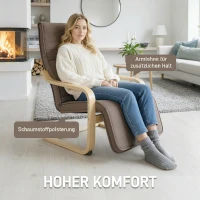 HOMCOM Accentstoel, Relaxfauteuil met Verstelbare Voetensteun, Berkenhouten Frame, tot 120 kg, 66,5 x 94 x 100 cm, Bruin(m-5)