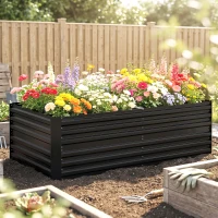 Outsunny Raised Beds for Garden, Galvanised Steel Outdoor Planters with Multi-reinforced Rods, 180 x 90 x 59 cm, Black(m-8)