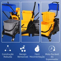 HOMCOM Balde de Esfregona 26 L com Rodas, Sistema de Espremedor, Asa de Transporte e Duplo Compartimento 78x45x95 cm Multicolor(m-7)