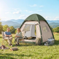 Outsunny Inflatable Camping Tent with Rainfly, 3 Man Air Tent 3000mm Waterproof Blow Up Tents, Beige(m-14)