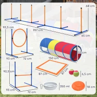 PawHut Agility-Ausrüstung für Hunde 12-teilig, 4 Tunnel, verstellbare Sprünge, Ring, Slalom, 357x65x68cm, mehrfarbig(m-3)