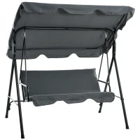 Outsunny Hollywoodschommel, Tuinschommel, 3-zits Schommelbank met Dak, Staal, 172 x 110 x 153 cm, Grijs(m-14)