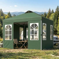 Outsunny Tenda Dobrável 3x3 m Pop-up com UPF50+ 4 Laterais Removíveis Altura Ajustável e Bolsa de Transporte Verde(m-10)