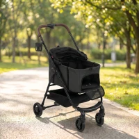 PawHut Dog Stroller, 3 in 1 Foldable Pet Stroller for Small Puppy Cat with Detachable Travel Carrier, Storage Basket, Black(m-10)