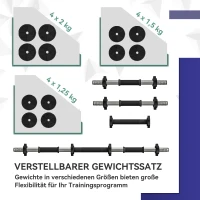 SPORTNOW 2-in-1 halterset, lange & korte halter, 20 kg, antislip, bodembeschermend, zwart/groen(m-5)
