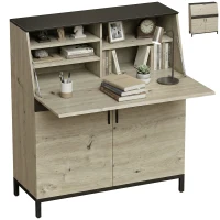 HOMCOM Industrieller Sekretär-Schreibtisch mit Regalen und Metallrahmen 100 cm Naturholz und Schwarz(m-12)