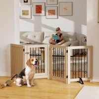 PawHut Freistehendes Haustiertor, Hundegitter mit Tür, 4 Paneele, für Flur, Treppe, Türrahmen, MDF, Stahl(m-10)
