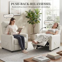 HOMCOM Relaxsessel Fernsehessel mit Liegefunktion, TV Sessel mit Taschenfedern, Fußstütze, Stoff in Leinenoptik, Cremeweiß(m-4)