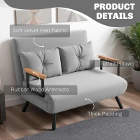 HOMCOM Divano letto 3 in 1 effetto velluto con schienale regolabile e 2 cuscini, grigio chiaro(m-6)