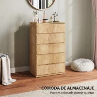 HOMCOM Cómoda 5 Cajones para Dormitorio Moderna Diseño sin Tiradores para Comedor Entrada 60x39x100 cm Madera Natural(m-4)